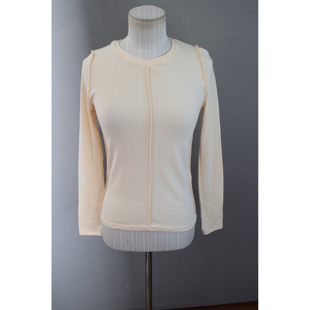 Emerson Fry Amy Top Small Crewneck Cream Long Sleeve Top Ribbed Cotton Blend